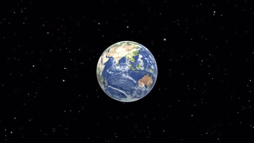 Realistic Rotating Planet Earth in Starry Space Background