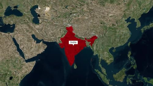 Geographical Map Zoom into India with Country Highlight