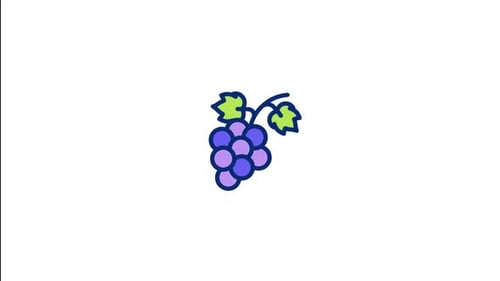 Animated Grapes Icon Reveal with Line Art and Color Fill
