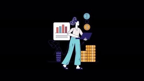 Financial Data Analysis and Crypto Management Flat Design Character Animation