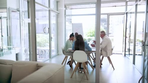 Meeting, team and business people in collaboration in the office planning a corporate project