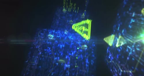 Electric power danger warning symbols loop cyber concept