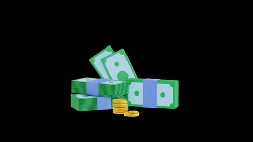 3D Animation of Financial Growth with Money and Percentage Symbol