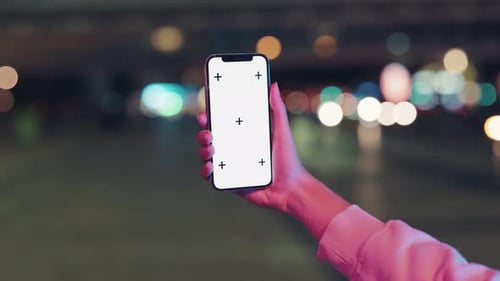 Woman Hand Holding Mobile Phone Showing Empty Screen