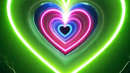 Colorful Neon Heart Particles Tunnel Abstract Romantic Background
