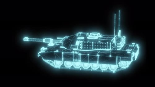 3D blaues Neonglühendes Drahtgitter-Panzer-Hologramm