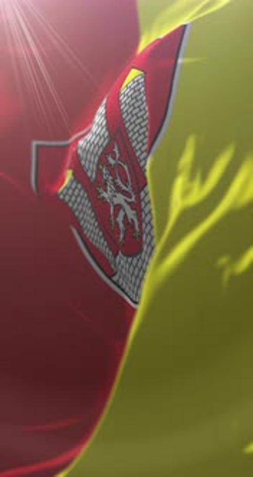 Realistic Vertical Waving Flag with Detailed Heraldic Emblem