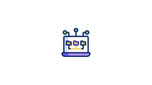 Animated Flat Design Laptop Data Network Icon
