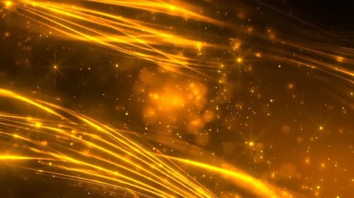 Abstract Golden Light Trails with Sparkling Particles Background Loop