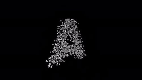 Letter A Made of Letters with Alpha Channel. 3D Font. Alphabet Letter Animation. Transparent BG