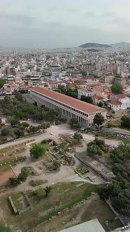 Vista aérea de Stoa de Attalos en el Ágora de Atenas, Grecia