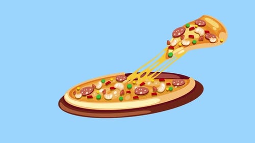 Animated Pizza Slice with Stretchy Cheese Pull