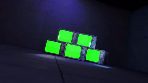 Retro TV Stack Green Screen Media Reveal