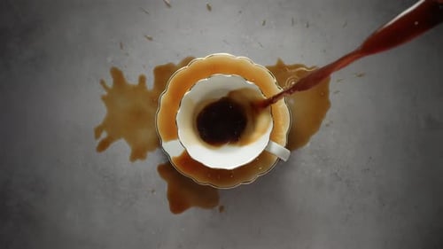 Coffee Overflowing from a Teacup and Saucer