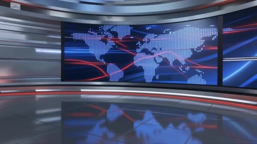 Virtual News Studio with Animated World Map Background