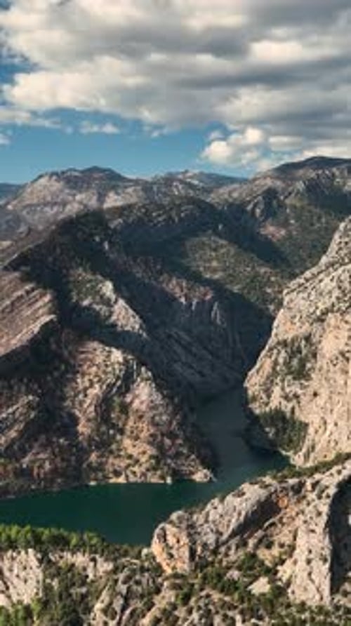 Vertical Video Nature on the Horizon Green Canyon a Large Reservoir in the Mountains