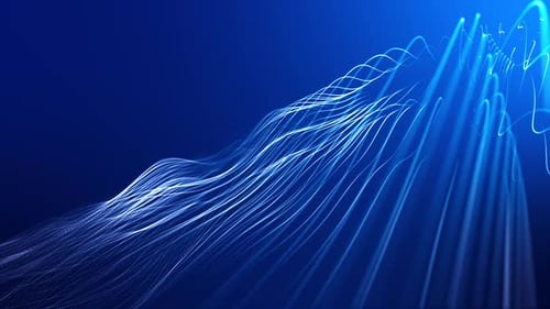 Dynamische Saiten, die auf Blau fließen