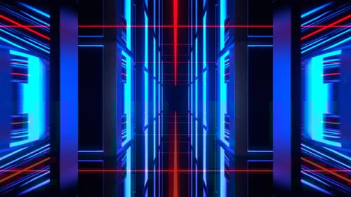 Red And Blue Neon Tunnel Of Endless Mirrors Background Vj Loop In 4K