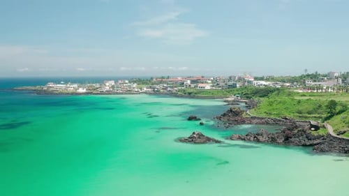 Landscape of Handam Beach in Jeju Island. drone filming.