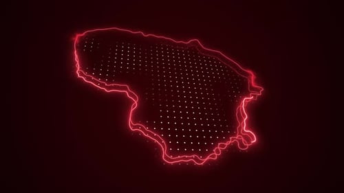 Neon Glowing Digital Map Outline with Dotted Grid Animation