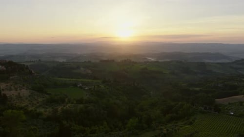 Sunset Over Tuscan Hills Near San Gimignano, Italy