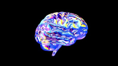 Iridescent Glossy Futuristic Neon 3D Brain Object Loop on Transparent Alpha Channel Background