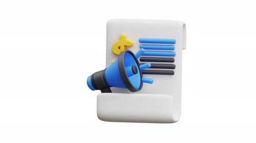 Animated 3D Business Marketing Icon with Megaphone and Document
