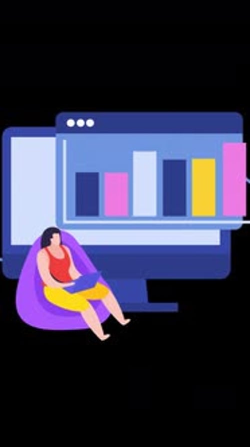 Woman Working on Laptop in Office Vertical Alpha Channel