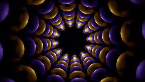 Bolas brillantes doradas y moradas con rotación inversa, fondo de túnel Vj Loop en 4K