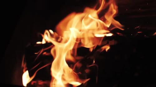 Firewood Burns Close Up Flame Fire Slow Motion