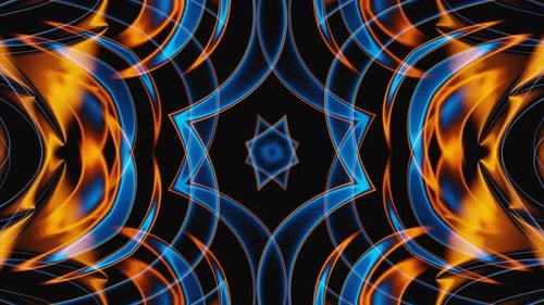 Blue and Orange Neon Abstract Kaleidoscope Curve Loop Animation