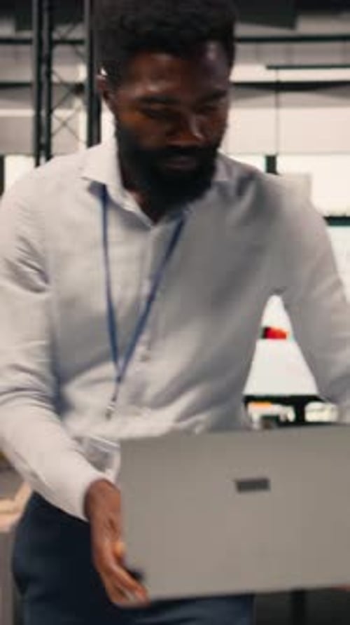 Vertical Video Businessman Working in Modern Office Analyzing Business Intel