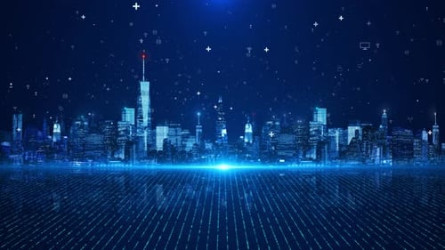 Futuristische 3D-Digital-Skyline von Smart City Big Data Künstliche Intelligenz Internet der Dinge