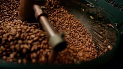 Coffee Beans Mixing in a Roasting Machine