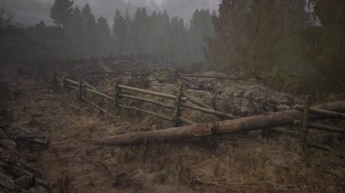 An Old Wood Fence with a Country Field Behind It