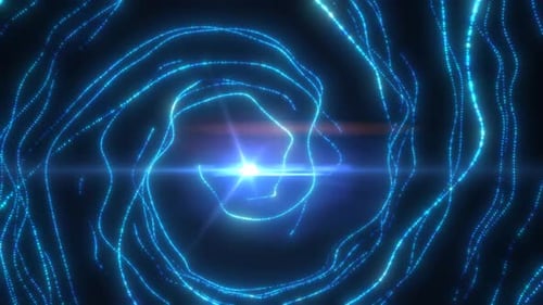 Abstract glowing blue light tunnel with dynamic energy lines creating a futuristic vortex effect