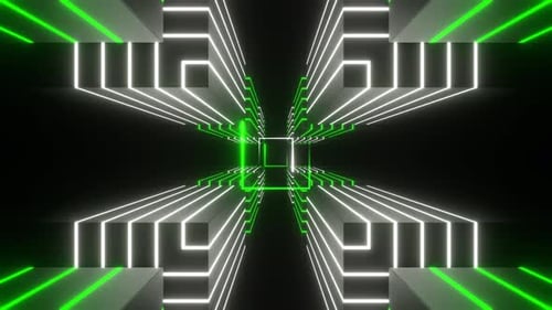Green And White Neon Squares Cyberspace Background Vj Loop In 4K
