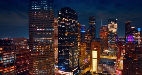 Aerial View of City Skyscrapers at Night