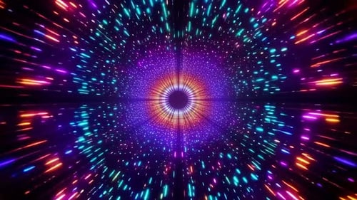 Abstract Neon Light Tunnel Motion Background with Vibrant Gl