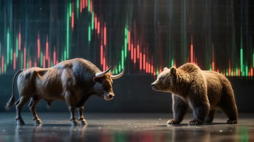 Bull and Bear Market Conflict with Digital Stock Chart