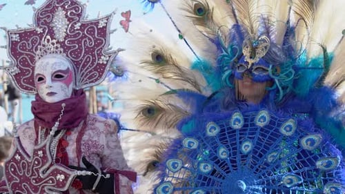 Women in Masquerade Costumes and Masks, Carnival Celebration