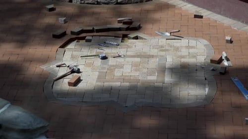 Partially Completed Brick Patio Under Construction