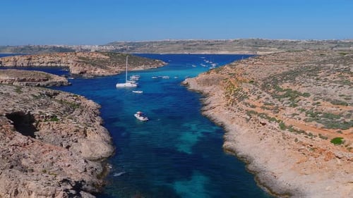Aerial View of Blue Lagoon Comino Island Malta in Summer