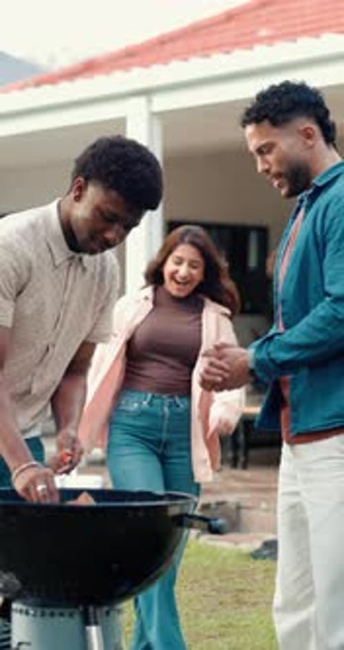Friends Gathering at a Suburban Backyard Barbecue