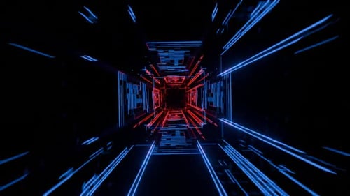 Futuristic Tunnel with Neon Lights and Endless Loop