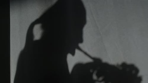 Shadow Silhouette of Person Playing Horn Instrument