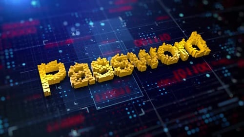 Pixelated Password Text Animation on Abstract Digital Background