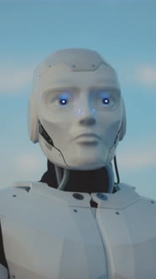 Android Head Turn Under Blue Sky