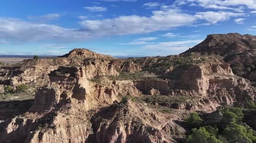 Aerial view of rock formations and canyon, Spain.