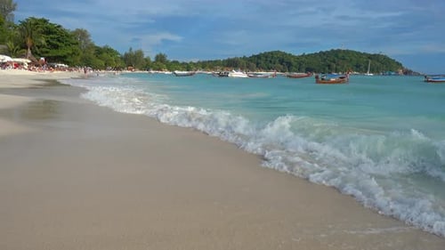 Waves on Beach with White Sand